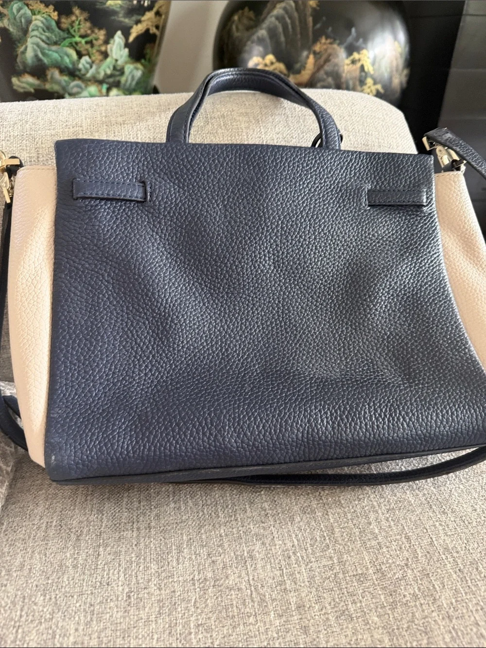 kate spade Navy and Cream Leather Satchel with Gold Hardware
